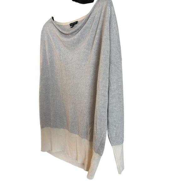 EILEEN FISHER Drape Neck Sweater Tunic 100% Fine Merino Stripes Size Medium - Picture 2 of 6